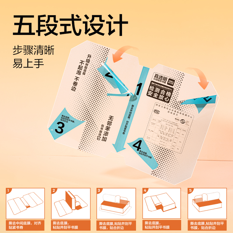 得力VM432抖音真透明分段貼包書膜27張?zhí)籽b(混)(套)