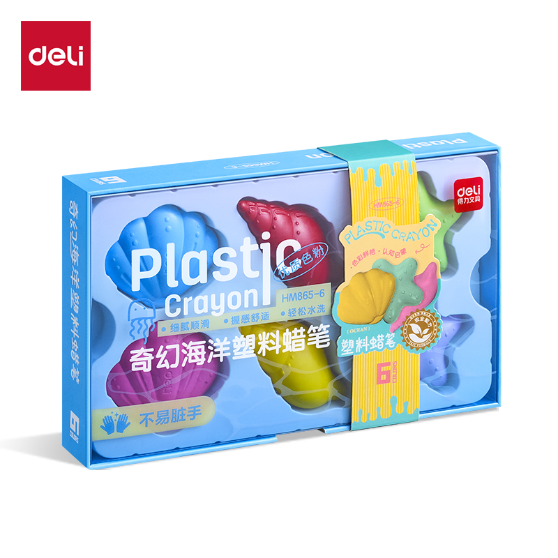得力HM865-6奇幻海洋塑料蠟筆(混)（盒）