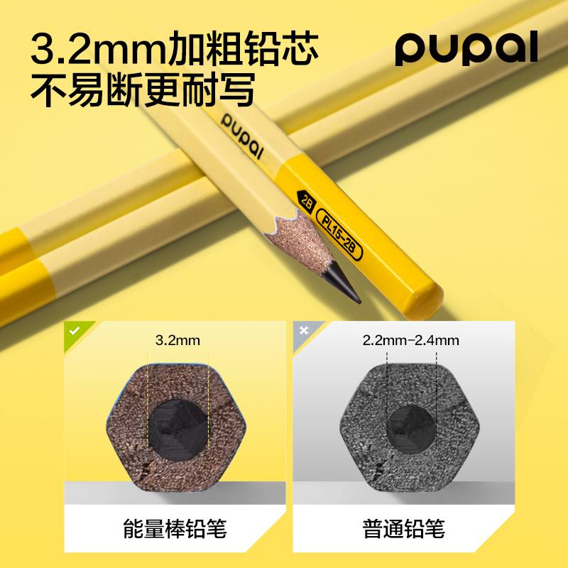 得力PL15-2B步樂(lè)能量棒六角桿書(shū)寫(xiě)鉛筆2B(黃)(10支/盒)