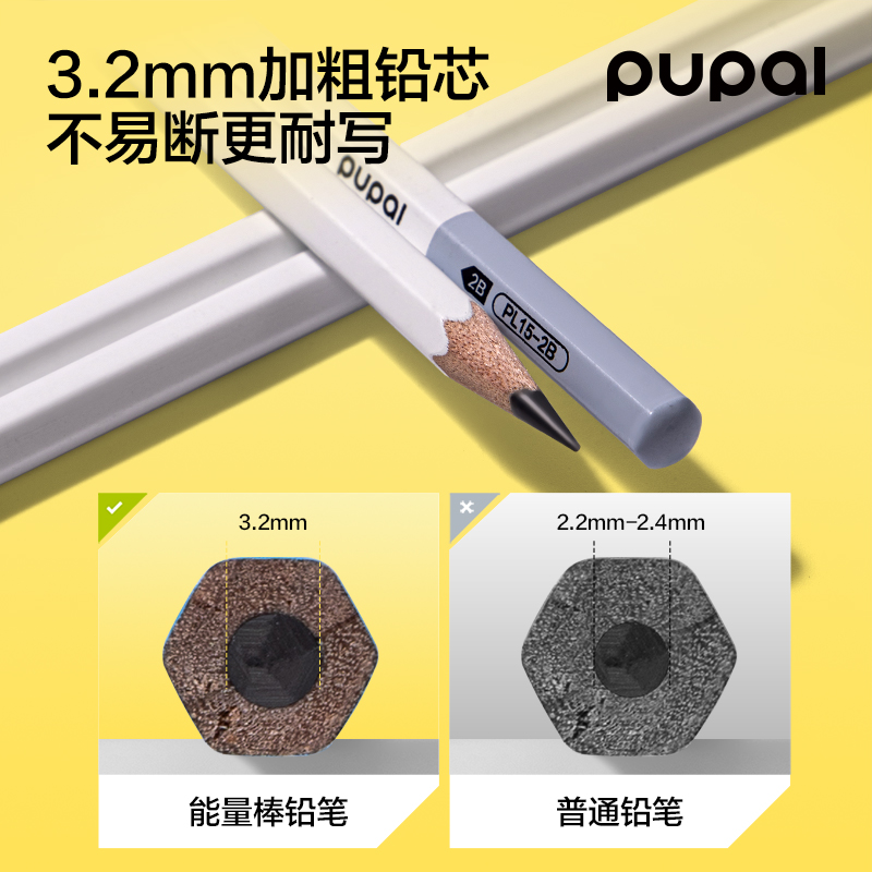 得力PL15-2B步樂能量棒六角桿書寫鉛筆2B(白)(10支/盒)