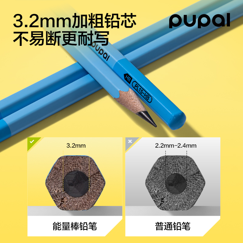 得力PL15-HB步樂能量棒六角桿書寫鉛筆HB(藍)(10支/盒)