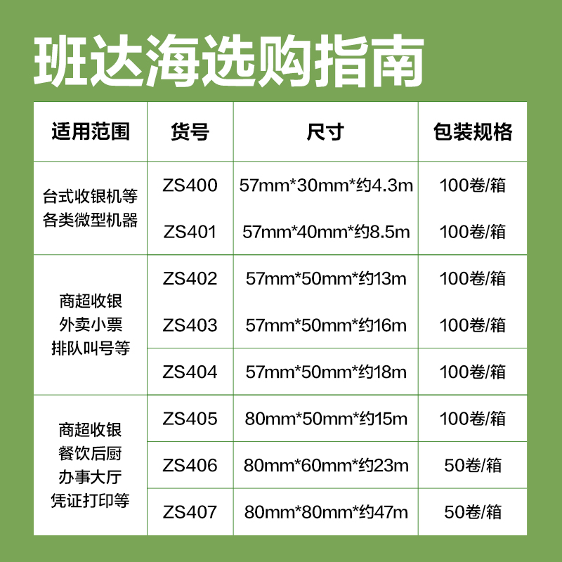 得力ZS403班達海熱敏收銀紙57*50型16m/卷(混)(100卷/箱)