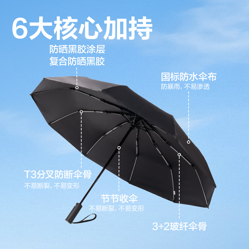 得力LY611自動(dòng)晴雨傘-節(jié)節(jié)收(10K58)(黑)(把)