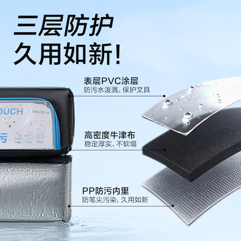 得力BC619痛層防臟污筆袋(黑)(個)