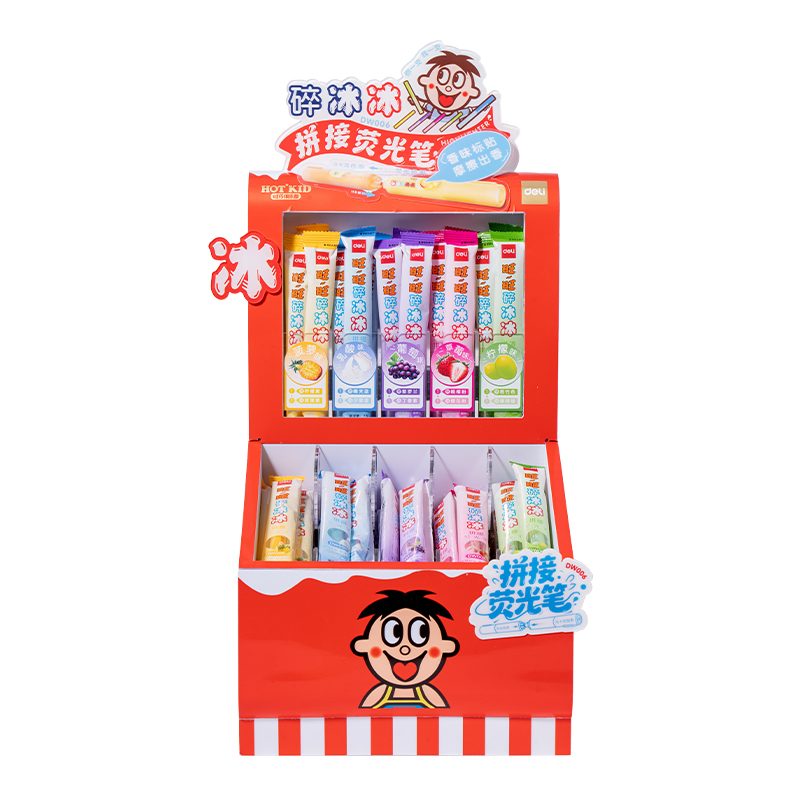 得力DW006旺旺迷你拼接香味熒光筆展架套裝(混)(60袋/架)