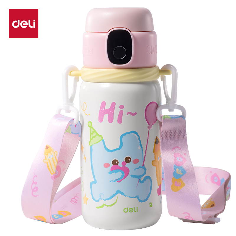 得力LL660智能指紋杯600mL316不銹鋼內(nèi)膽粉色(禮盒裝)