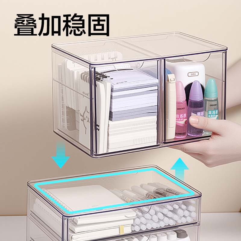 得力XDM231雙抽屜收納盒(透明)(盒)