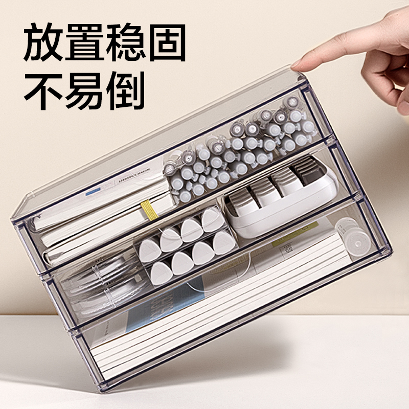 得力XDM230三層抽屜收納盒(透明)(盒)