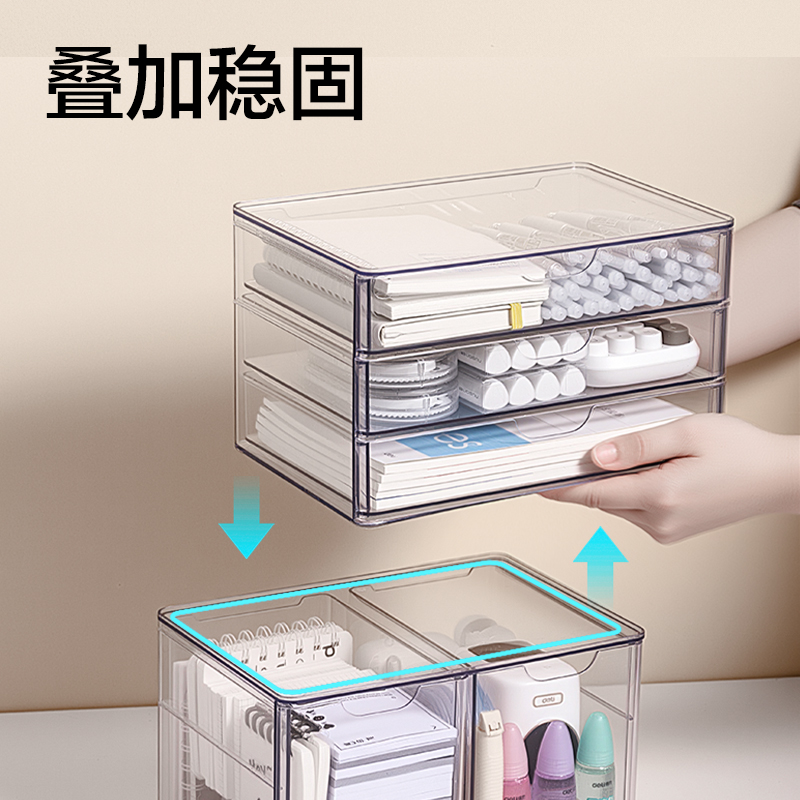 得力XDM230三層抽屜收納盒(透明)(盒)