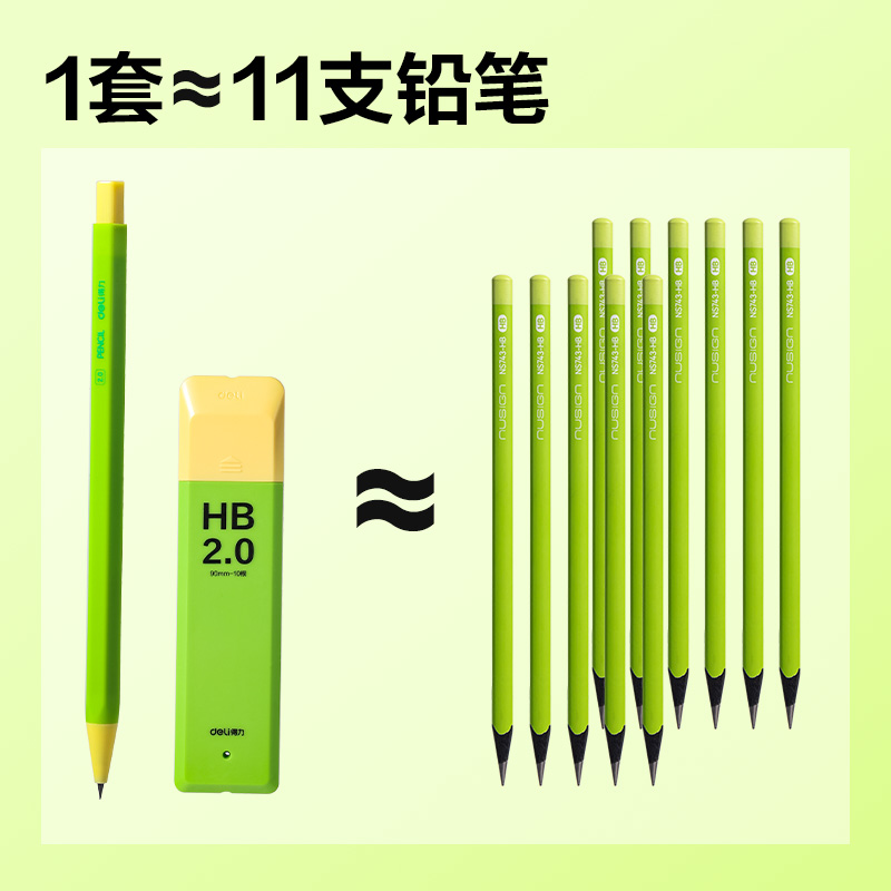 得力SH400-20自動(dòng)書寫鉛筆套裝HB2.0-90mm（混）（盒）