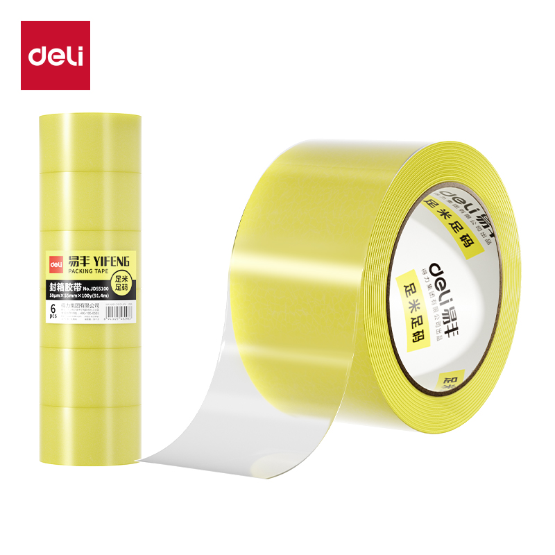 得力JD55100封箱膠帶55mm*100y*50μm(透明黃)(6卷/筒）