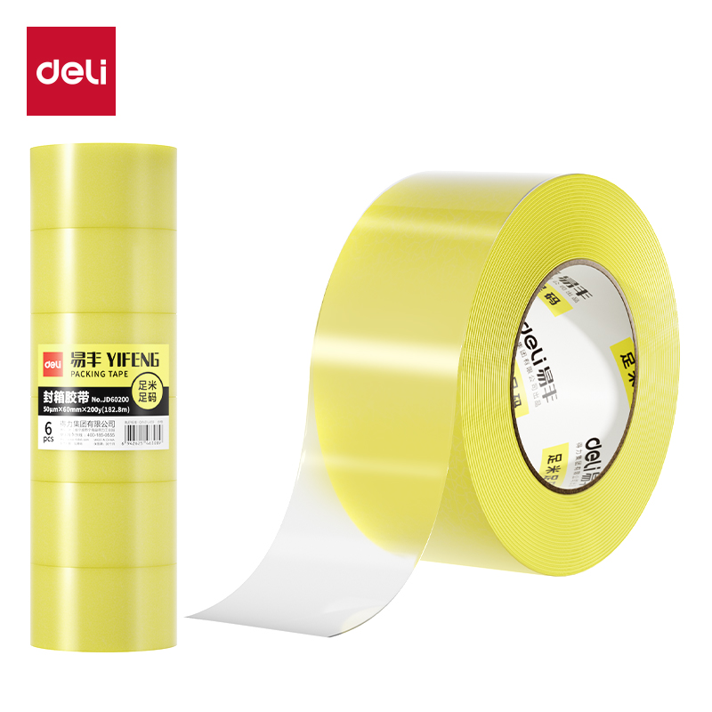 得力JD60200封箱膠帶60mm*200y*50μm(透明黃)(6卷/筒）