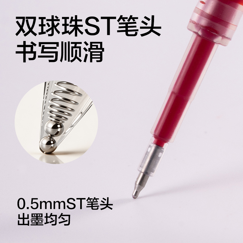得力SE272刷題寓意類按動(dòng)中性筆替芯0.5mm雙球珠ST頭(紅)(支)