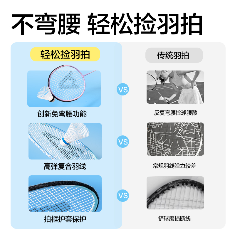 安格耐特FH149碳鋼合金羽毛球拍-輕松撿球款-帶3球(混色)(付)