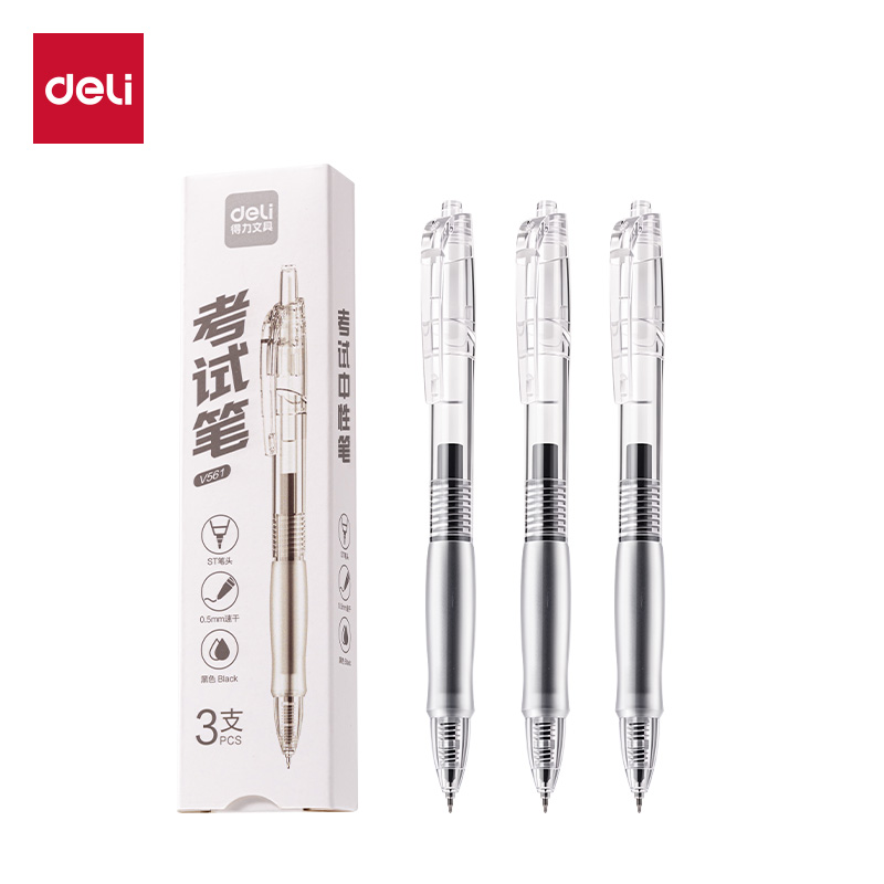 得力V561速干按動考試中性筆0.5mmST頭(黑)(3支/盒)