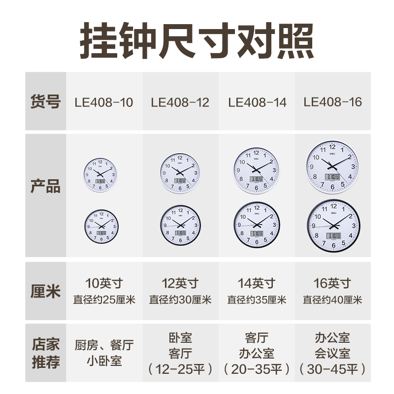 得力LE408-12單歷款掛鐘12寸(白)(個(gè))