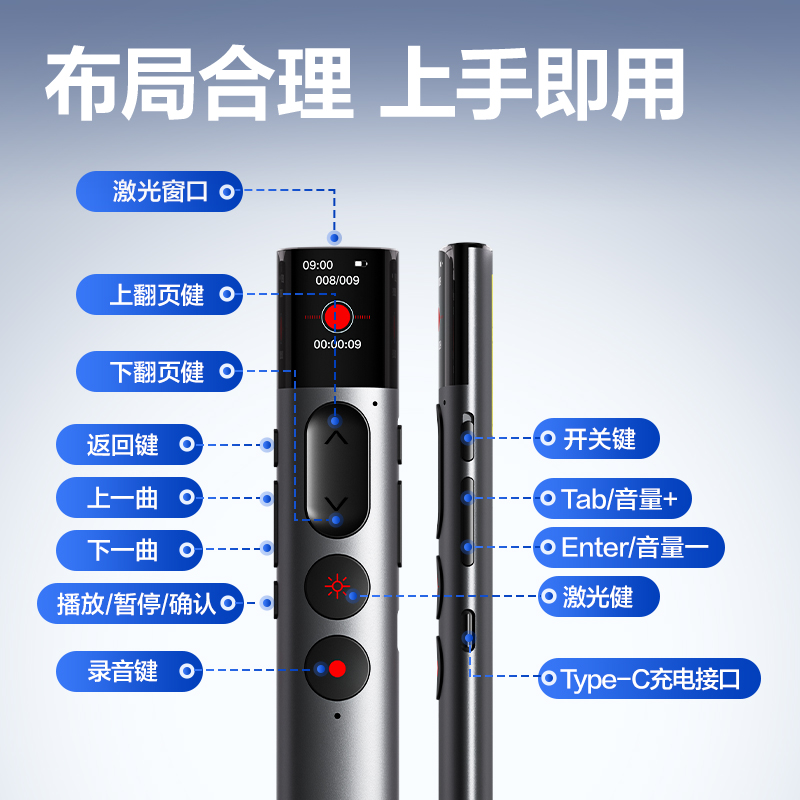 得力MP123錄音翻頁筆32G(淺灰)(支)