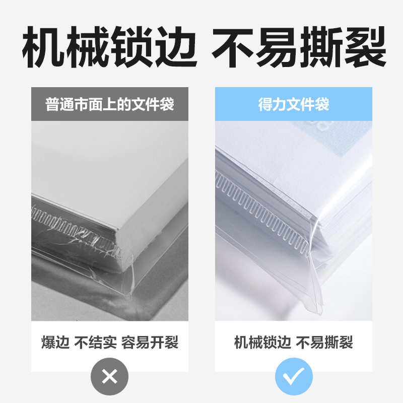 得力PP312_A4條紋按扣文件袋(透明)(10個(gè)/包)