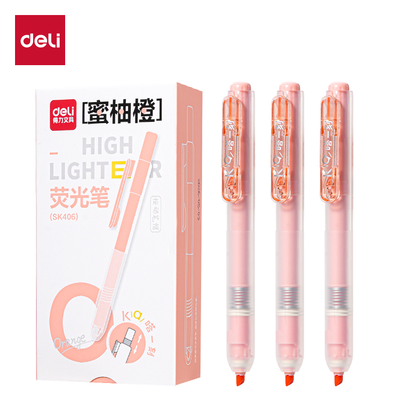得力SK406按動熒光筆馬卡色系(支)(蜜柚橙)