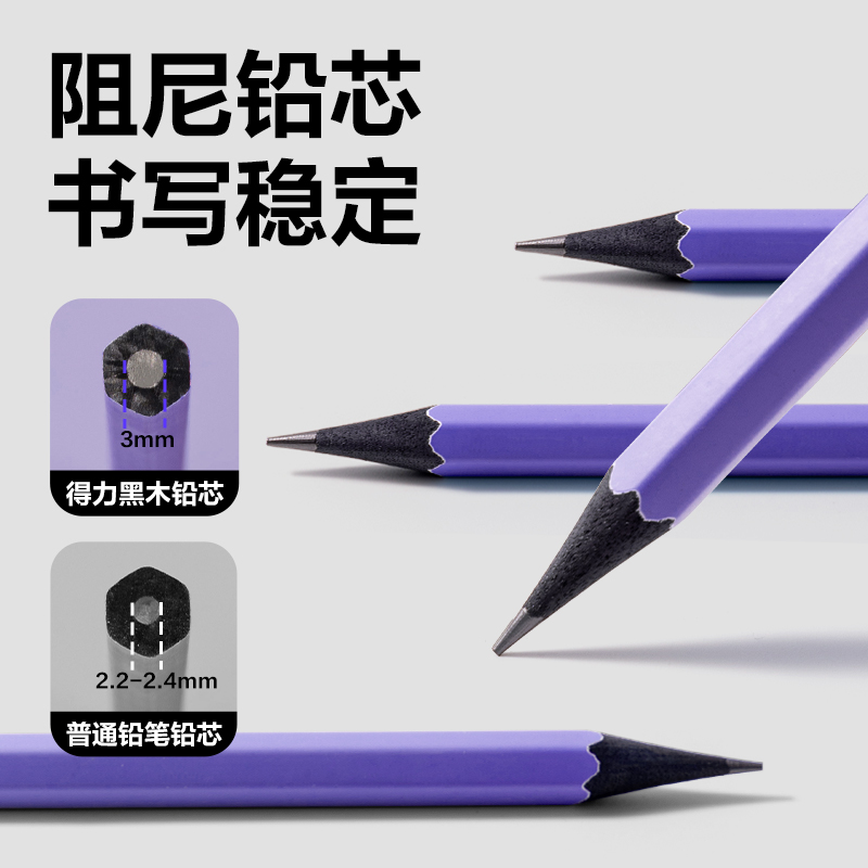 得力HC55-HB控筆大師六角桿黑木書(shū)寫(xiě)鉛筆HB(混)(10支/盒)