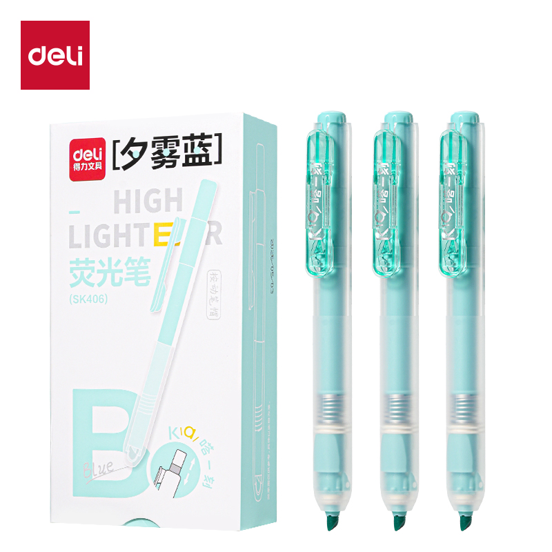 得力SK406按動(dòng)熒光筆馬卡色系(支)(夕霧藍(lán))
