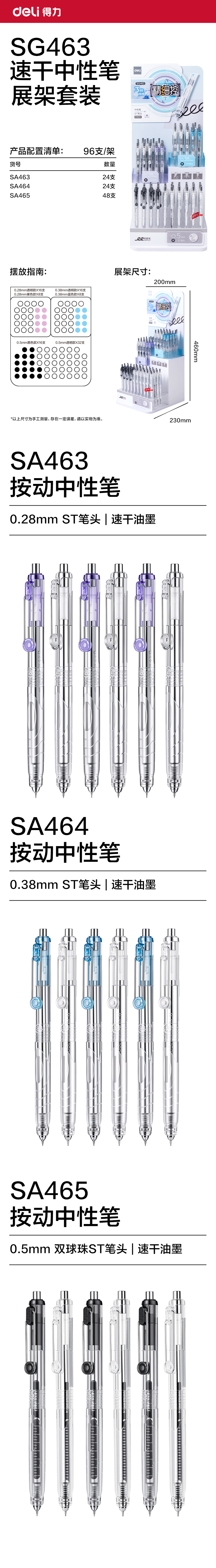 得力SG463精細(xì)控學(xué)霸速干個(gè)人型中性筆展架(黑)(96支/套)