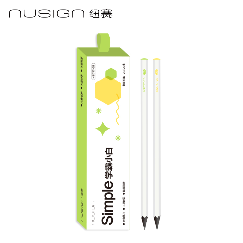 紐賽NS1747-2B六角白桿黑木紐賽鉛筆2B(混)(20支/盒)